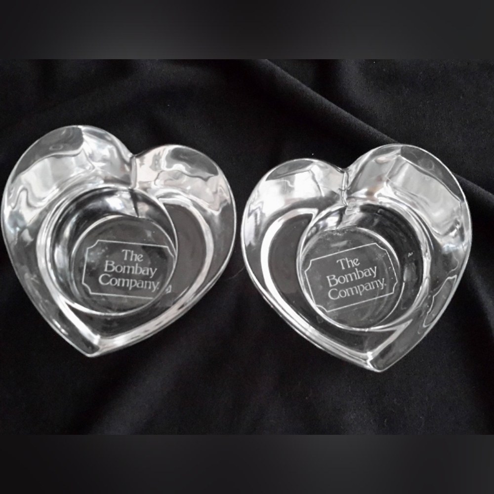 The Bombay Company Crystal Heart shape Votive candle holder. Set of 2 Vintage